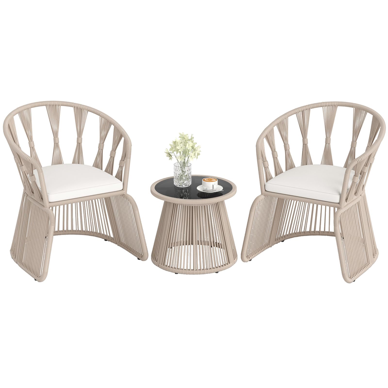Tangkula 3 Piece Patio Leisure Chair Set with Tempered Glass Tabletop